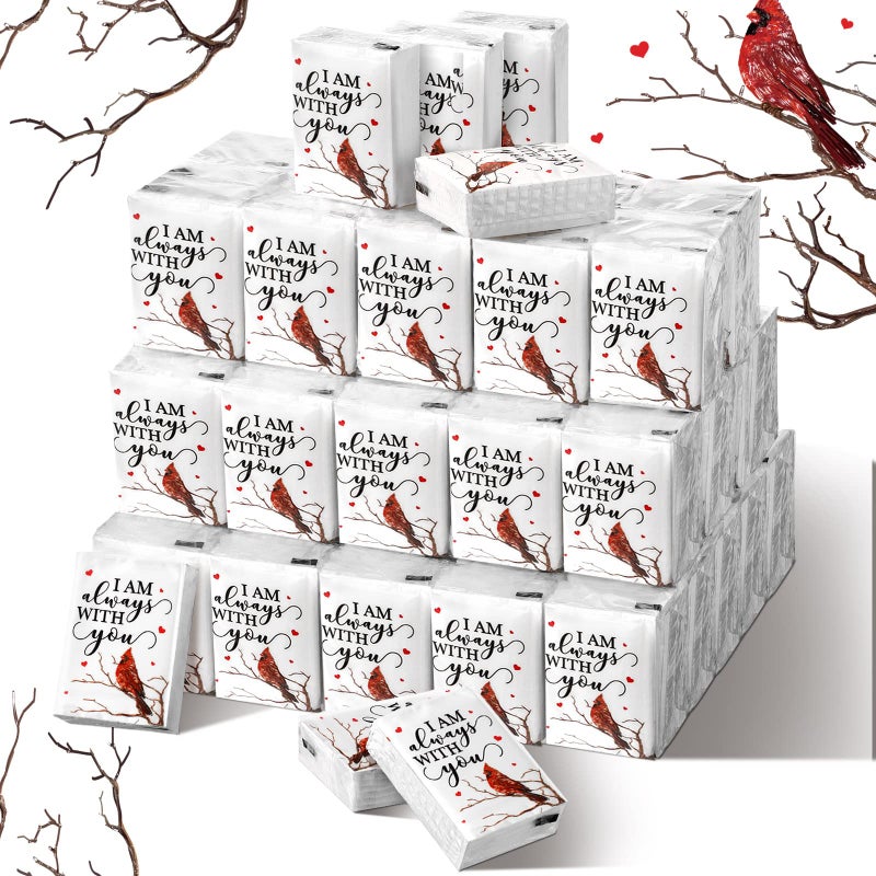 Sinmoe 100 Pcs Funeral Facial Tissues Pack Bulk Memorial Pocket Tissues Travel Size 3 Ply Paper Cardinal Funeral Favors for Celebration of Life Guest Relatives Family Friends Memorial Service